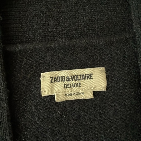 Zadig & Voltaire Paloma 100% Cashmere and Goat Leather Open Front Cardigan - Picture 2 of 13